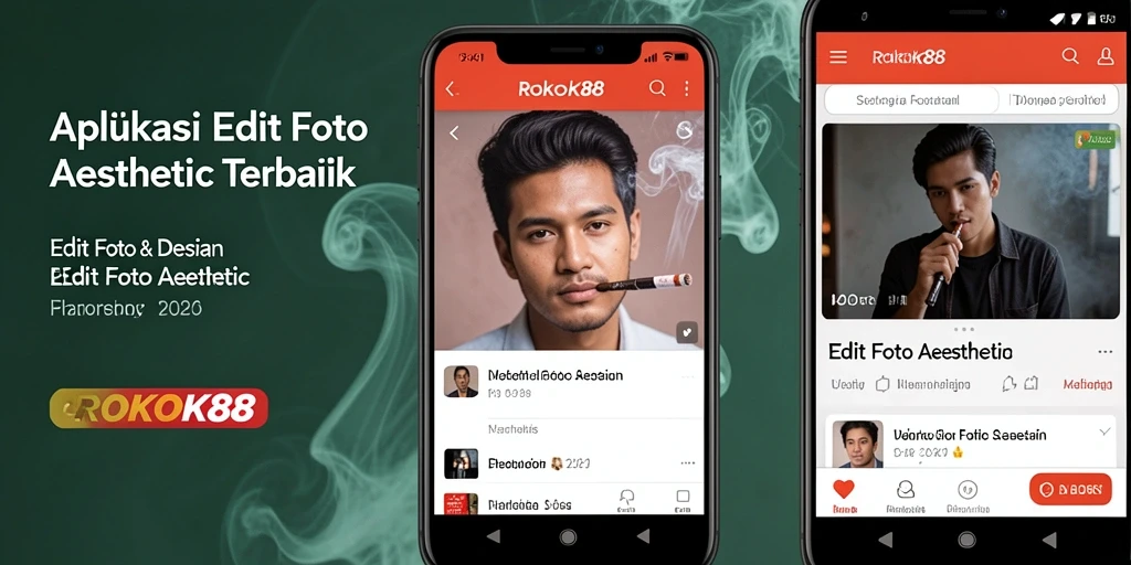 Antarmuka ROKOK88 dengan fitur editing foto aesthetic yang menarik.