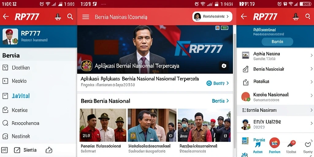 Antarmuka aplikasi RP777 dengan berita nasional terupdate.