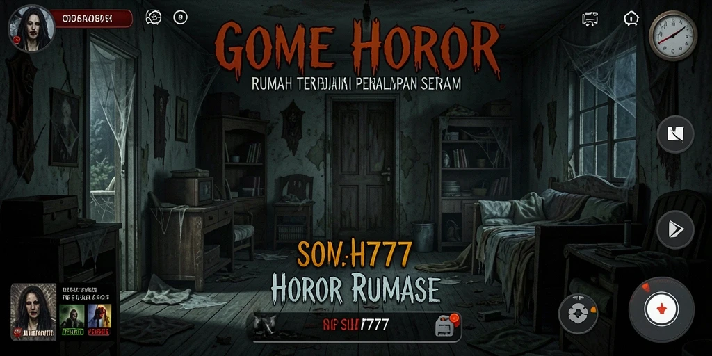 Tampilan menakutkan dari game Horor Rumah SOV777 dengan suasana gelap.